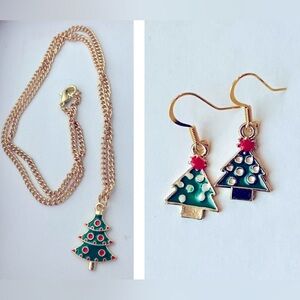 🎄 Handmade Holiday Christmas Tree Charm Necklace & Earring Set ✨